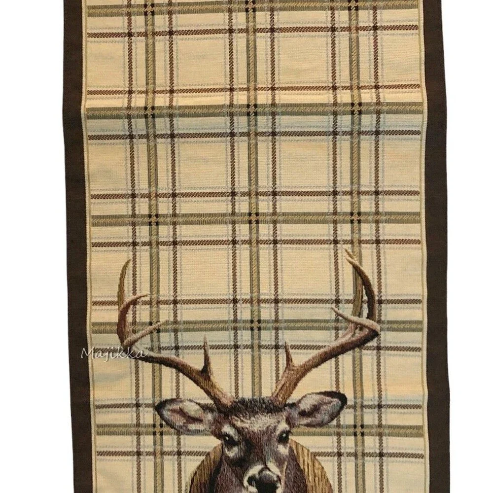 Hines of Oxford LUX Stag Tapestry Table Runner Dresser Scarf Plaid Tartan Cabin